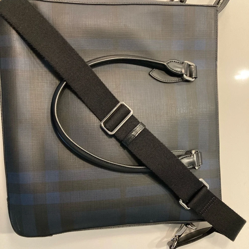Burberry Black and Blue Check Tote Briefcase